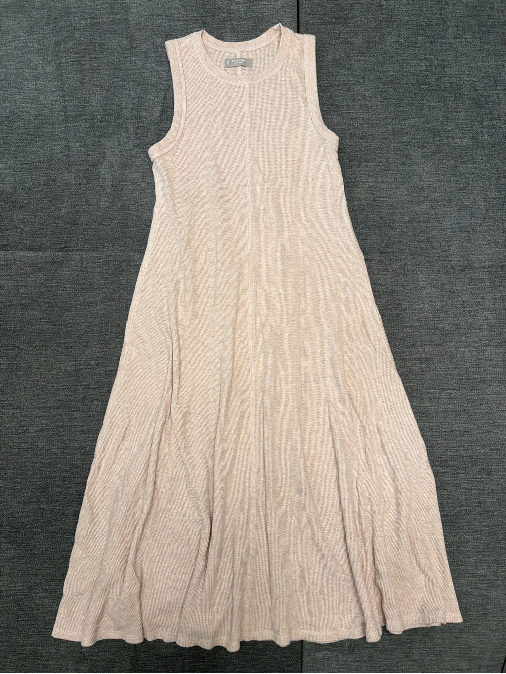 Everlane large sleeveless waffle midi dress organic cotton beige oatmeal casual